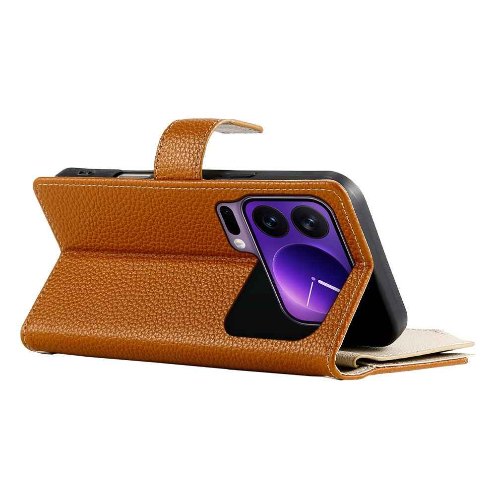 For Xiaomi 17 Pro Case Zipper Wallet Color Splicing Leather Flip Phone Cover with Straps - Brown