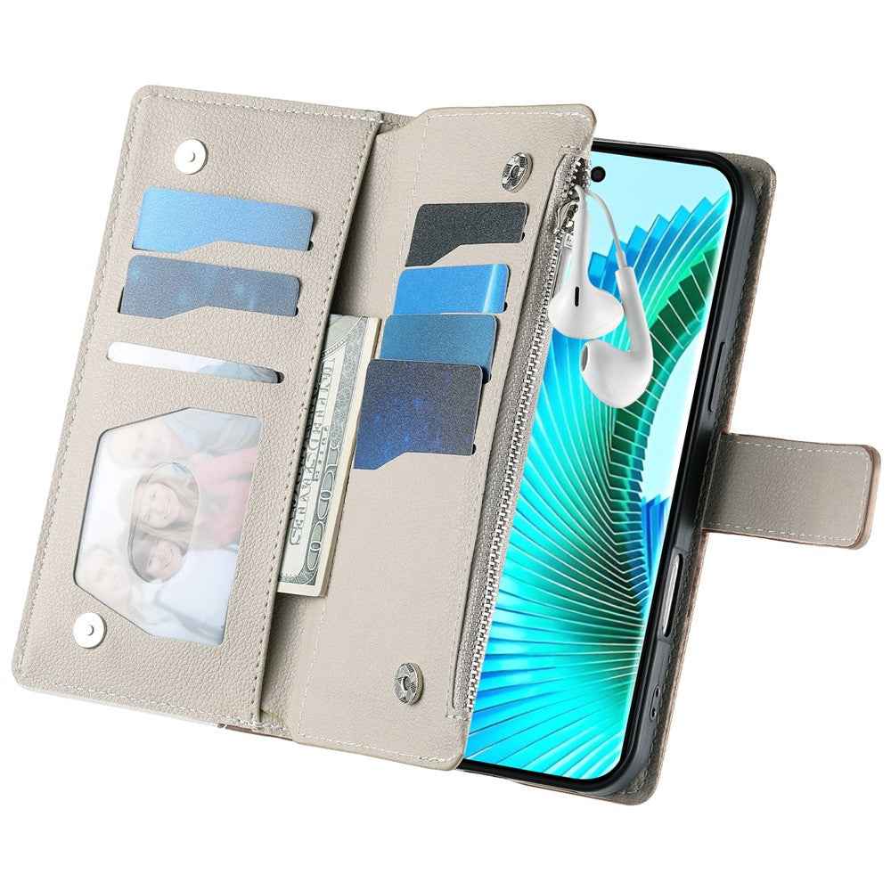 For Xiaomi 17 Pro Case Zipper Wallet Color Splicing Leather Flip Phone Cover with Straps - White