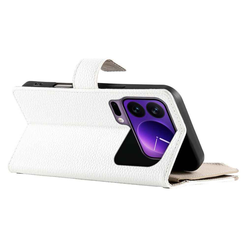 For Xiaomi 17 Pro Case Zipper Wallet Color Splicing Leather Flip Phone Cover with Straps - White
