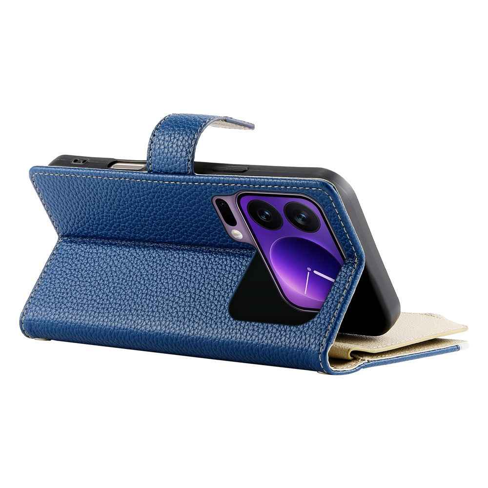 For Xiaomi 17 Pro Case Zipper Wallet Color Splicing Leather Flip Phone Cover with Straps - Dark Blue