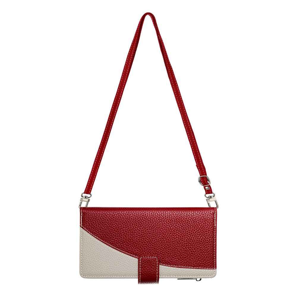 For Xiaomi 17 Pro Case Zipper Wallet Color Splicing Leather Flip Phone Cover with Straps - Red