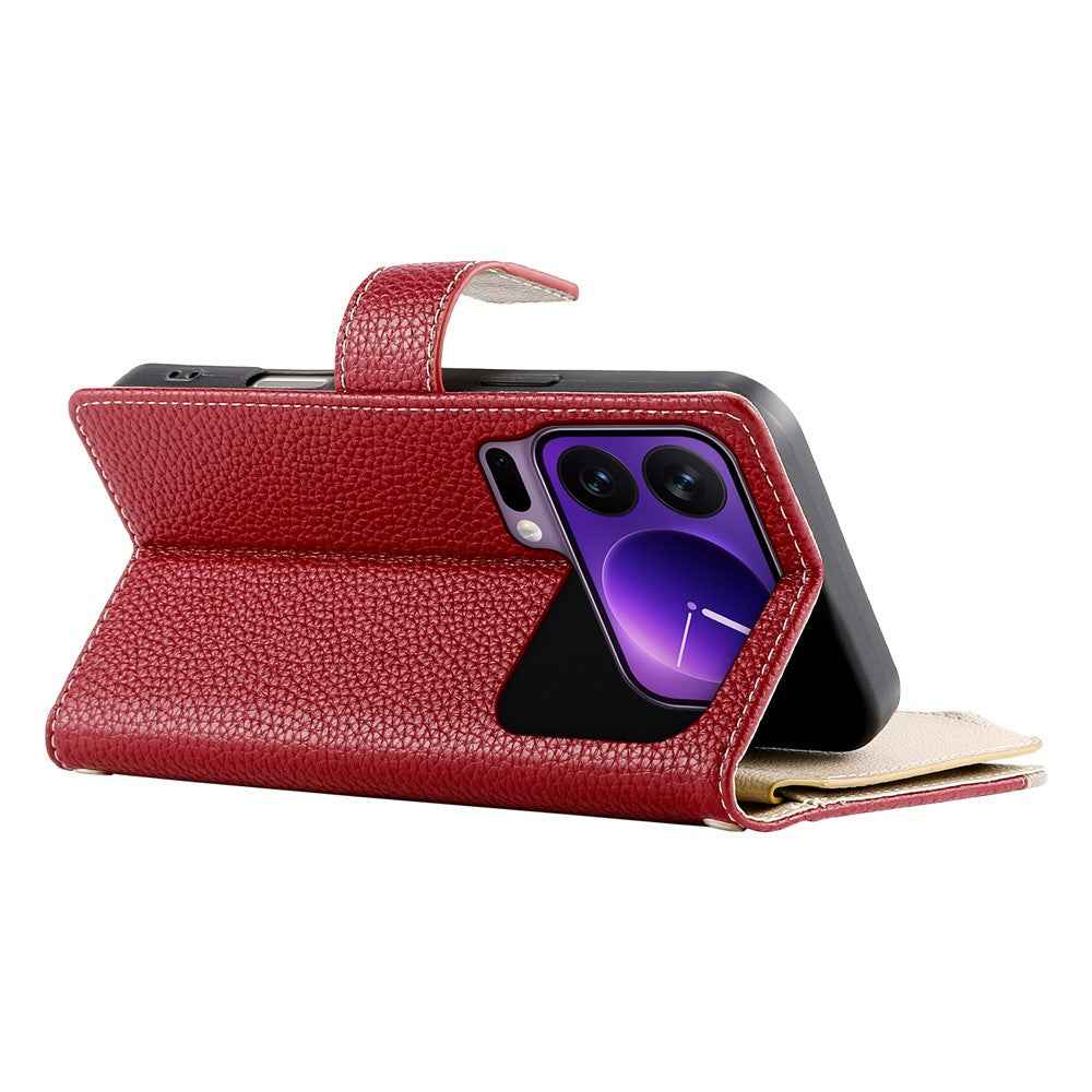 For Xiaomi 17 Pro Case Zipper Wallet Color Splicing Leather Flip Phone Cover with Straps - Red