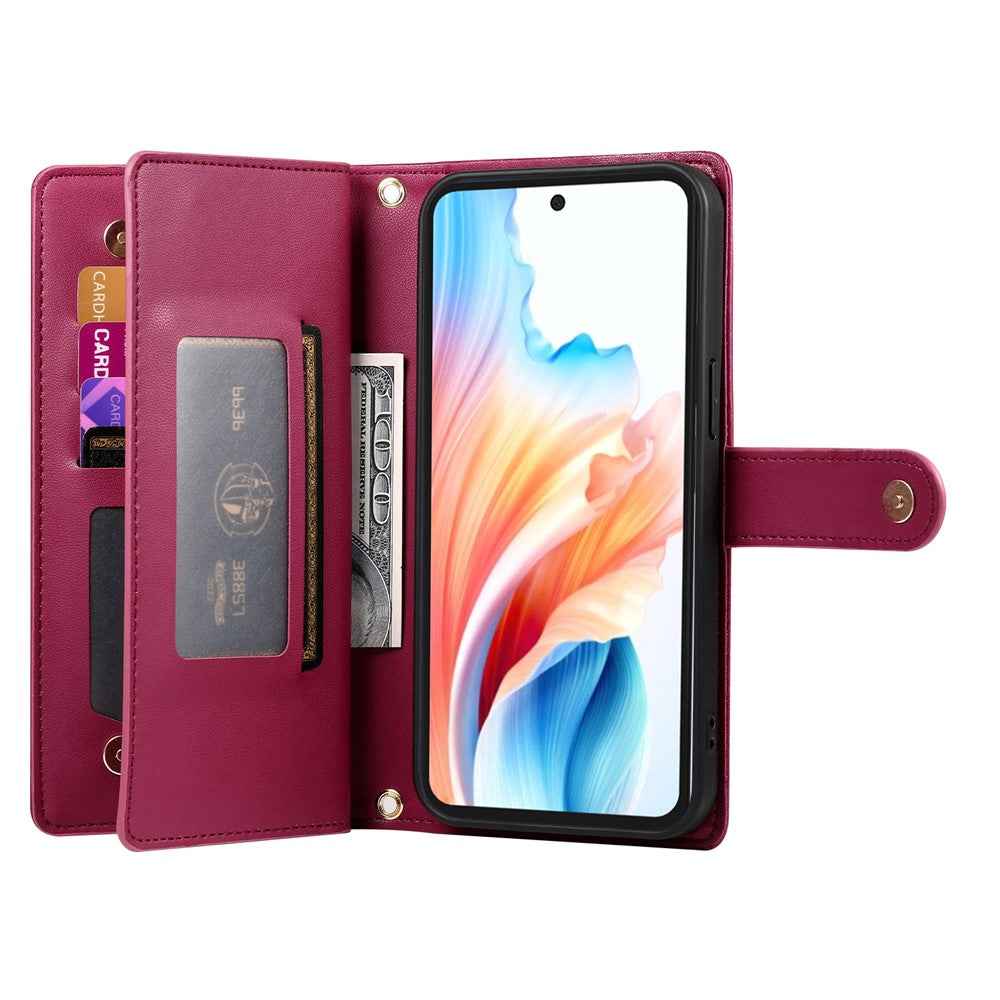 For Xiaomi 17 Pro Case Zipper Pocket Wallet Leather Phone Cover with Straps - Red