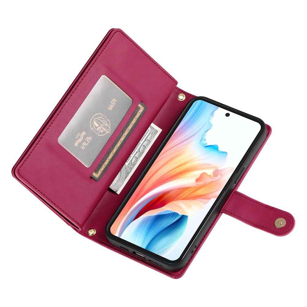For Xiaomi 17 Pro Case Zipper Pocket Wallet Leather Phone Cover with Straps - Red