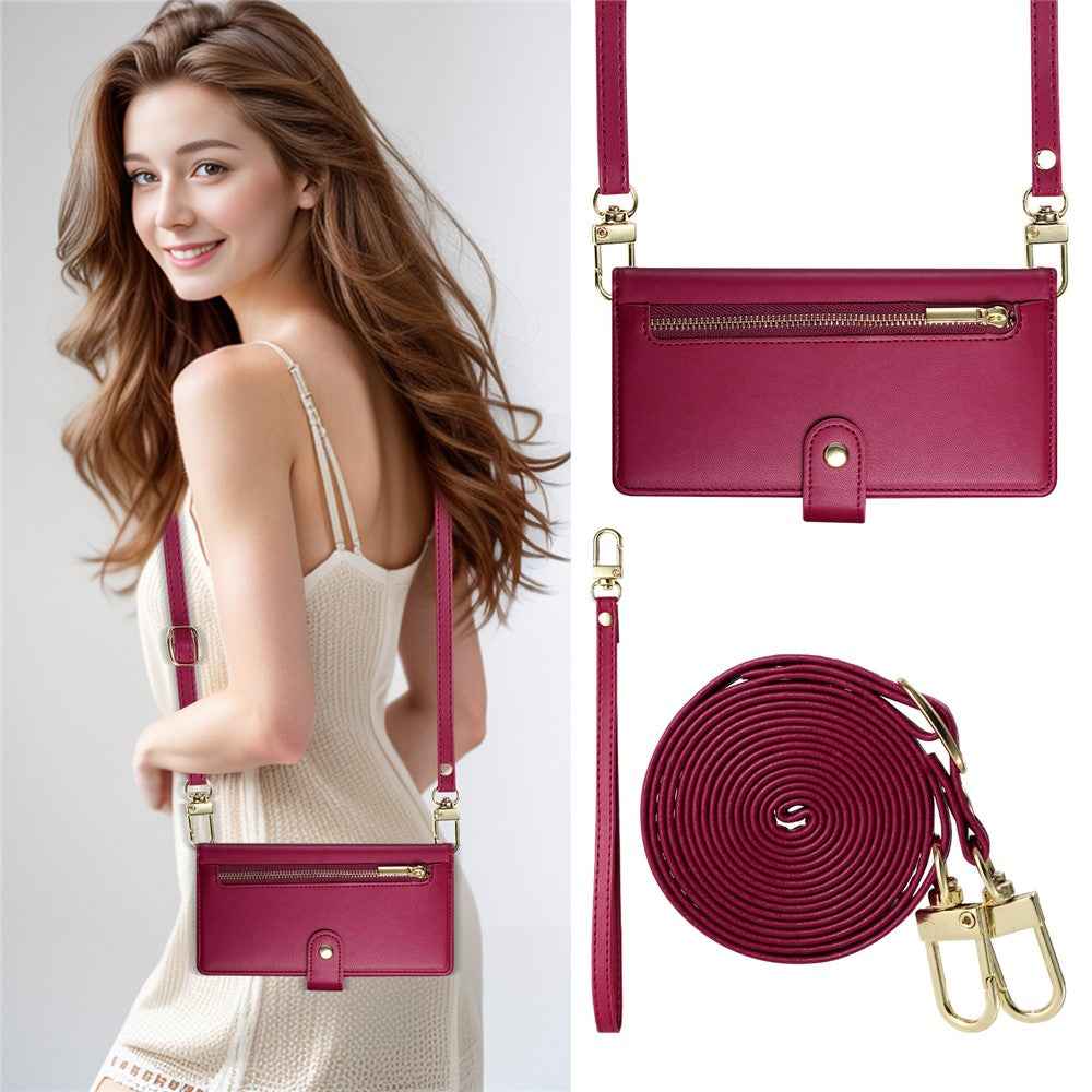 For Xiaomi 17 Pro Case Zipper Pocket Wallet Leather Phone Cover with Straps - Red
