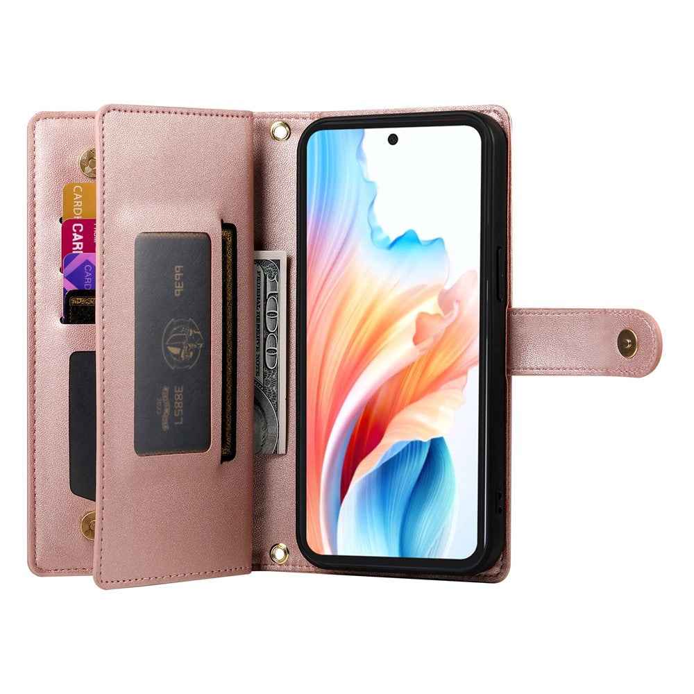 For Xiaomi 17 Pro Case Zipper Pocket Wallet Leather Phone Cover with Straps - Pink