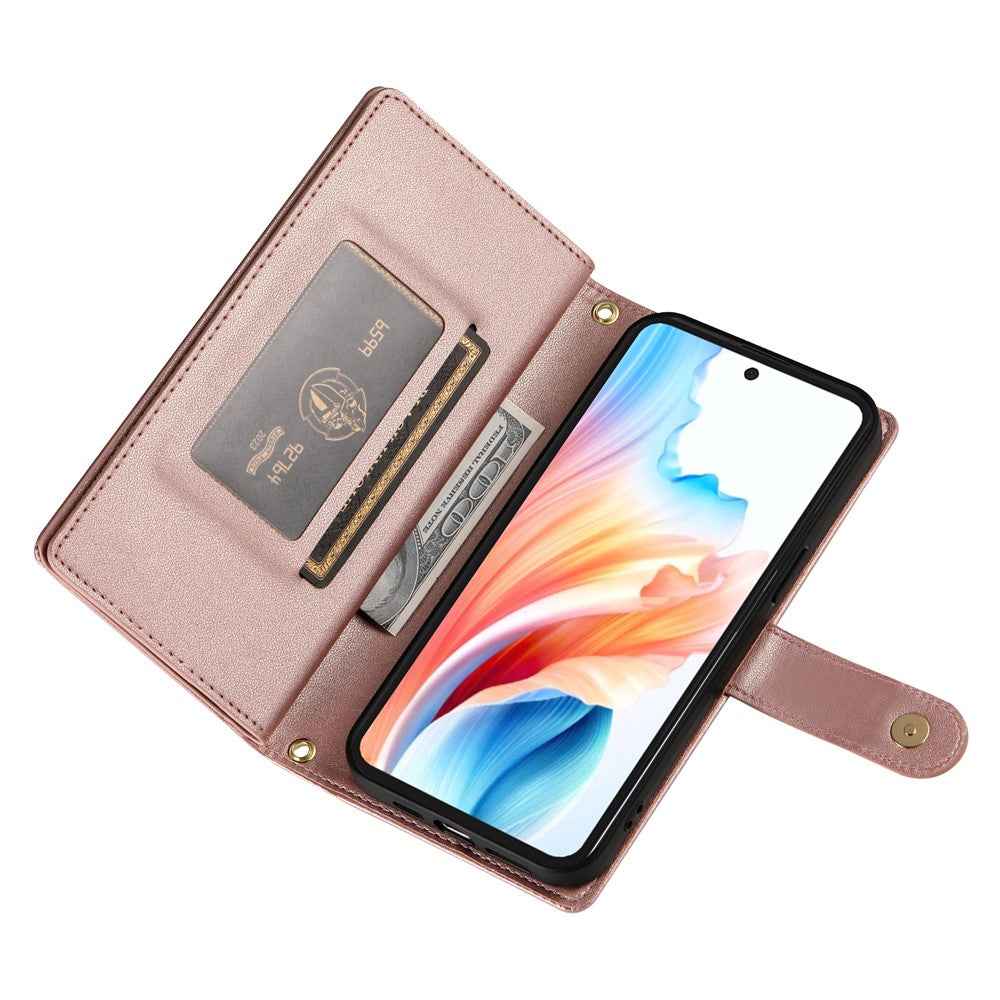 For Xiaomi 17 Pro Case Zipper Pocket Wallet Leather Phone Cover with Straps - Pink