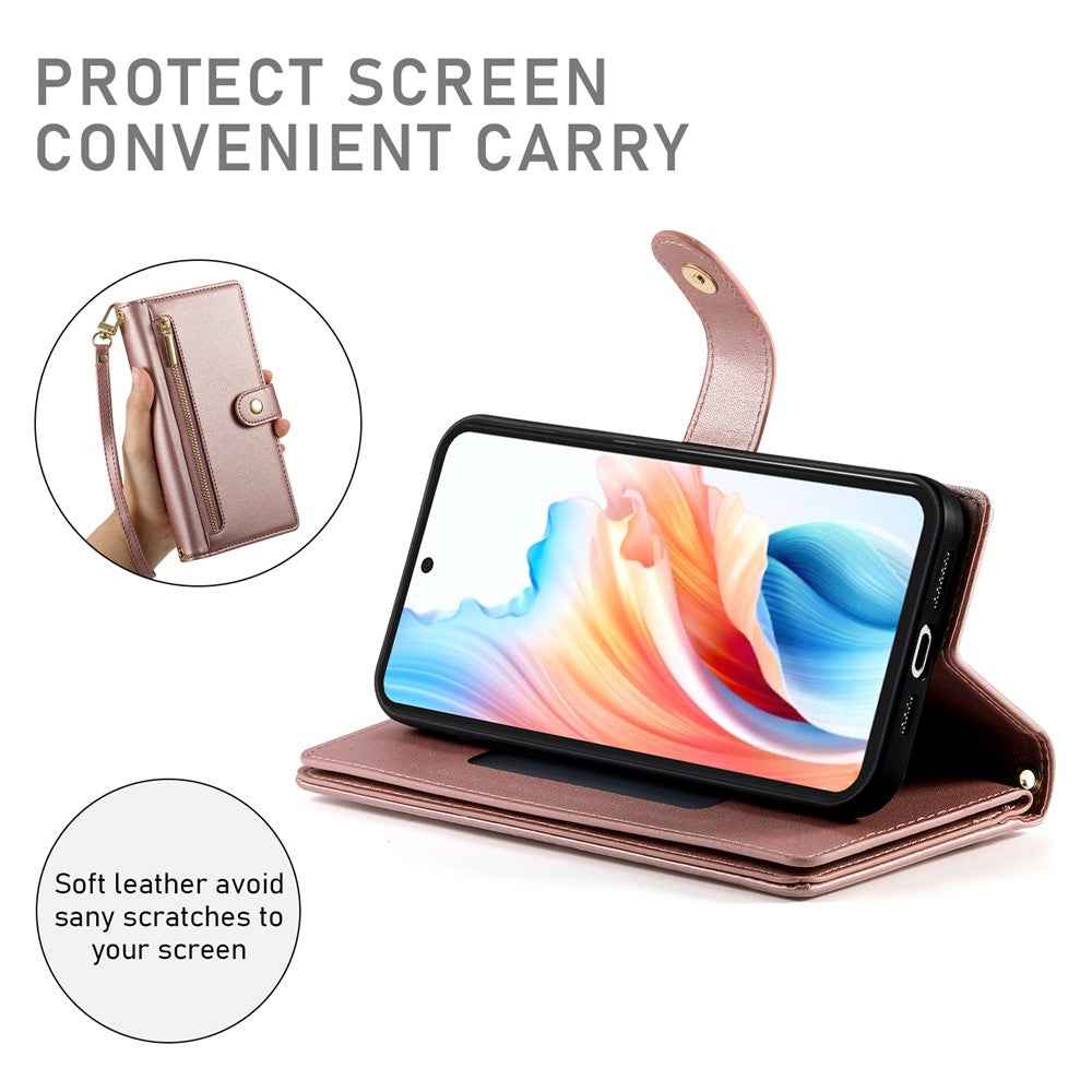 For Xiaomi 17 Pro Case Zipper Pocket Wallet Leather Phone Cover with Straps - Pink