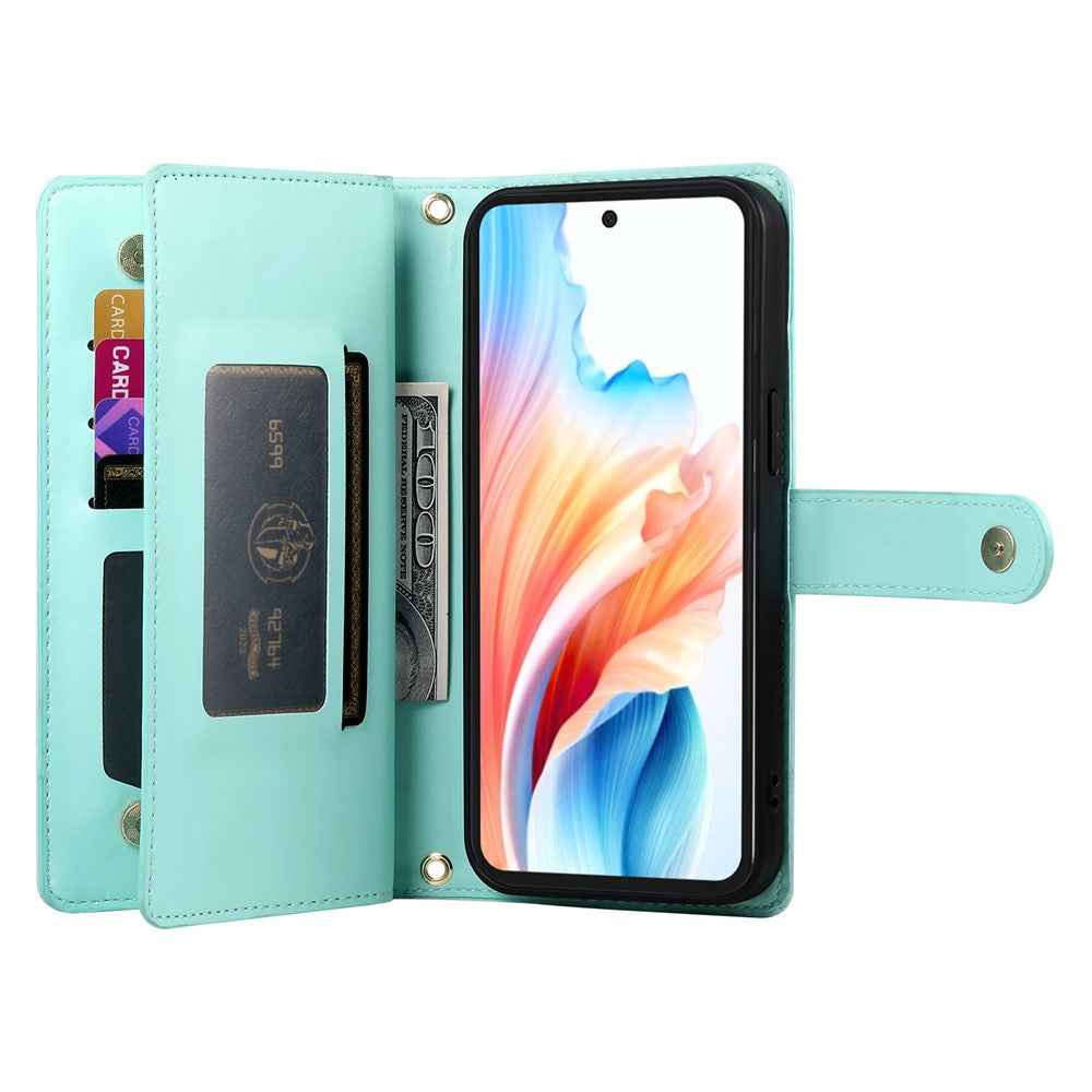 For Xiaomi 17 Pro Case Zipper Pocket Wallet Leather Phone Cover with Straps - Mint Green