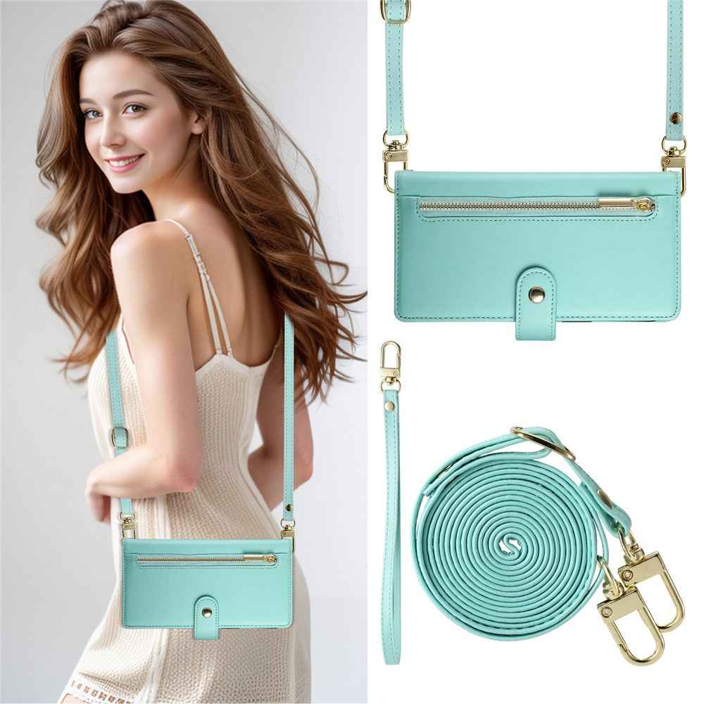 For Xiaomi 17 Pro Case Zipper Pocket Wallet Leather Phone Cover with Straps - Mint Green