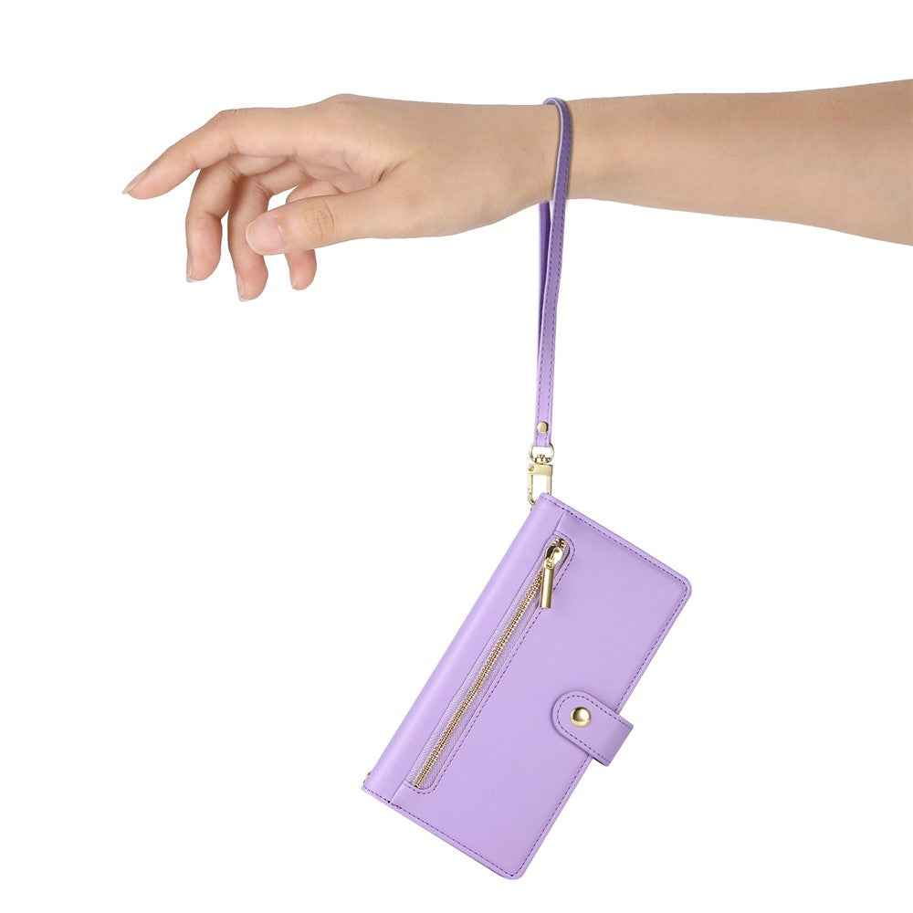 For Xiaomi 17 Pro Case Zipper Pocket Wallet Leather Phone Cover with Straps - Purple