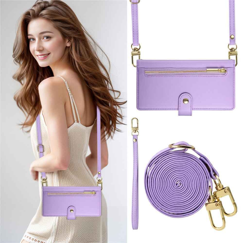 For Xiaomi 17 Pro Case Zipper Pocket Wallet Leather Phone Cover with Straps - Purple
