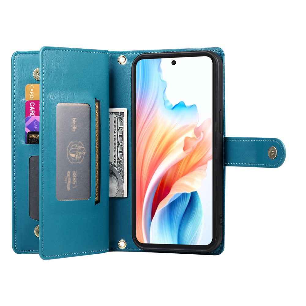 For Xiaomi 17 Pro Case Zipper Pocket Wallet Leather Phone Cover with Straps - Blue