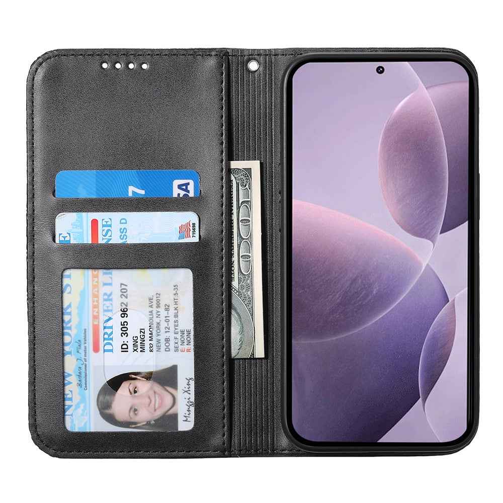 For Xiaomi 17 Pro Case Calf Texture PU Leather Wallet Phone Cover with Wrist Strap - Black