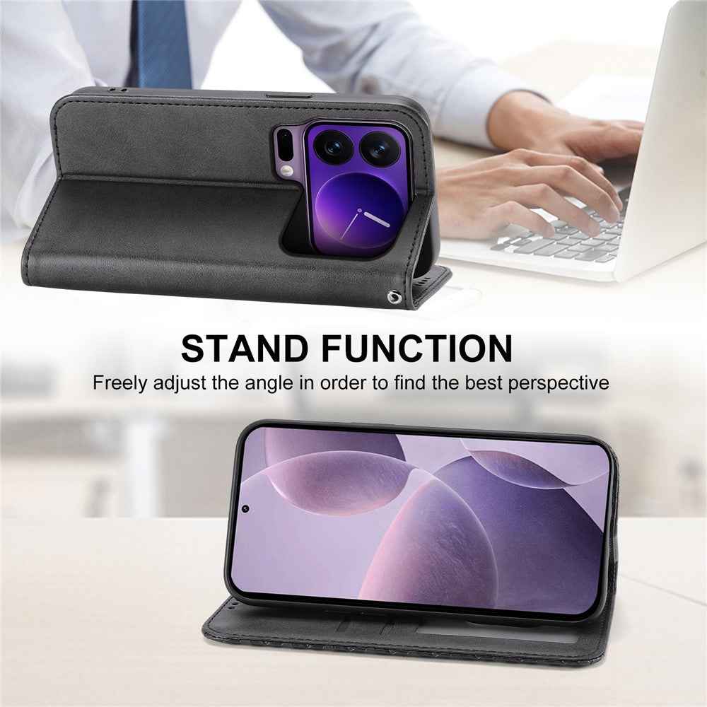 For Xiaomi 17 Pro Case Calf Texture PU Leather Wallet Phone Cover with Wrist Strap - Black