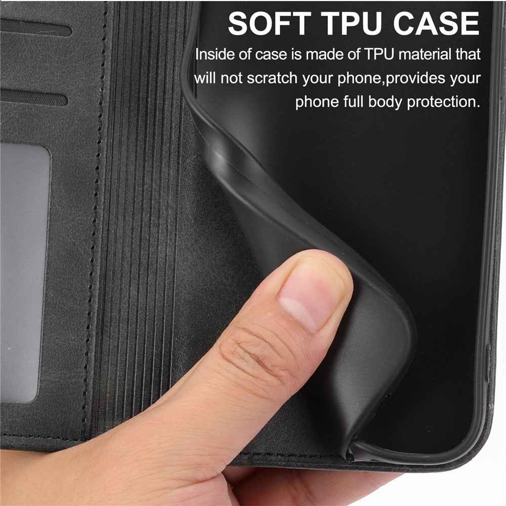 For Xiaomi 17 Pro Case Calf Texture PU Leather Wallet Phone Cover with Wrist Strap - Black