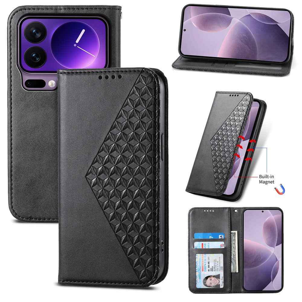 For Xiaomi 17 Pro Case Calf Texture PU Leather Wallet Phone Cover with Wrist Strap - Black