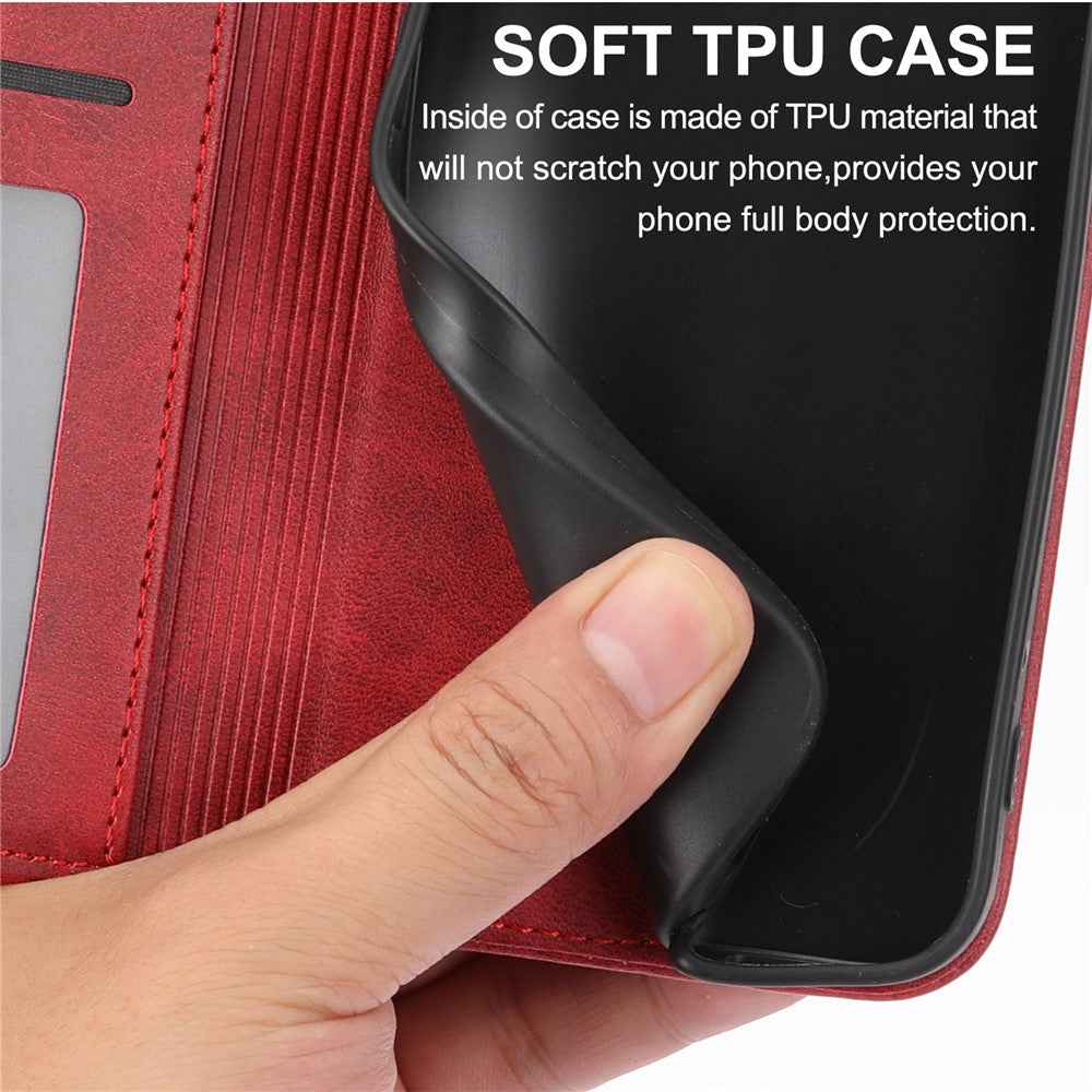 For Xiaomi 17 Pro Case Calf Texture PU Leather Wallet Phone Cover with Wrist Strap - Red