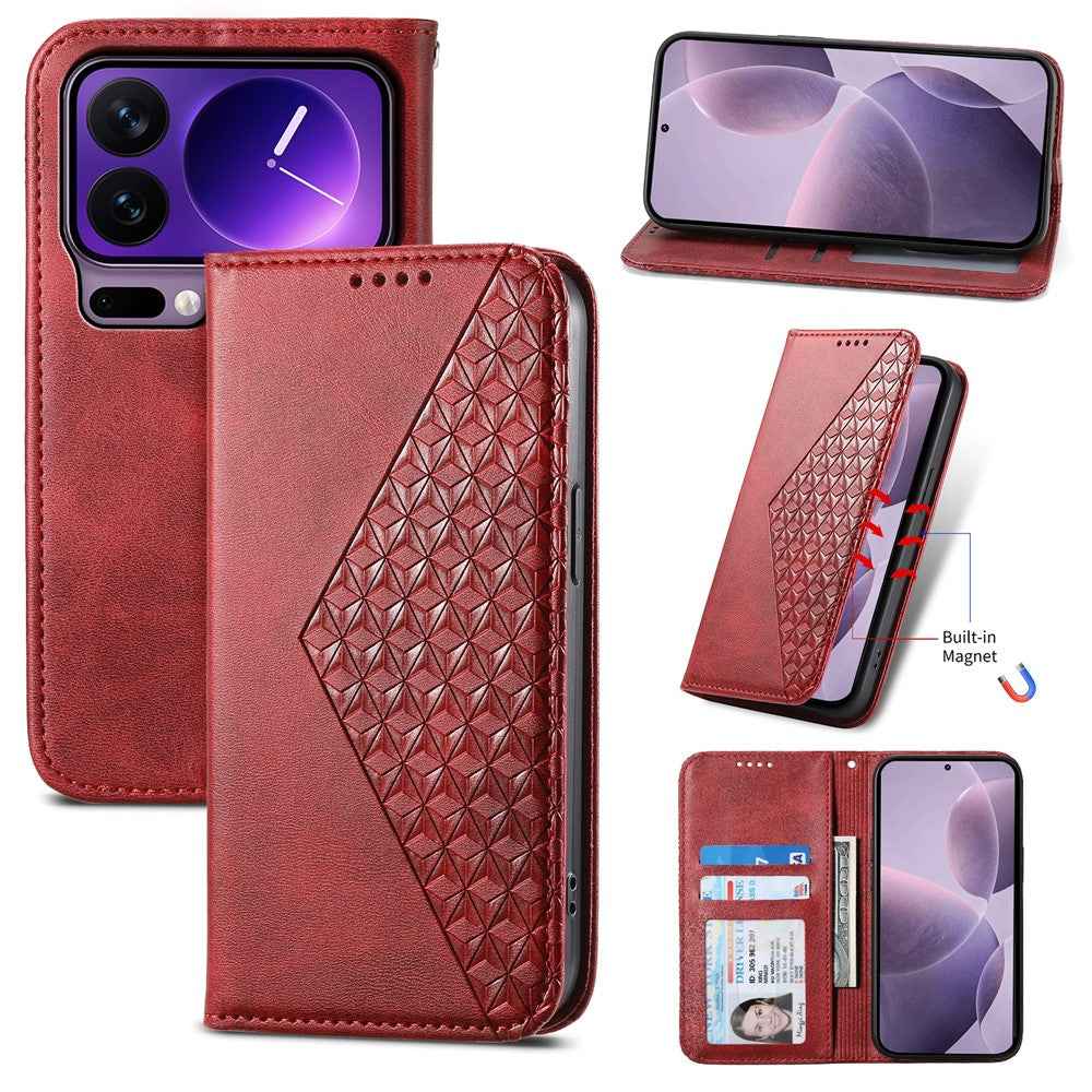 For Xiaomi 17 Pro Case Calf Texture PU Leather Wallet Phone Cover with Wrist Strap - Red