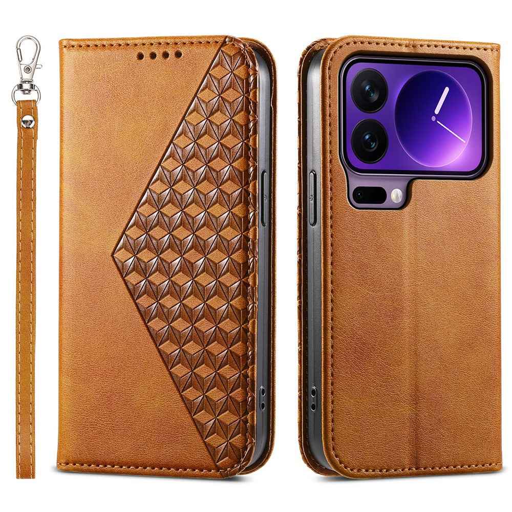 For Xiaomi 17 Pro Case Calf Texture PU Leather Wallet Phone Cover with Wrist Strap - Yellow