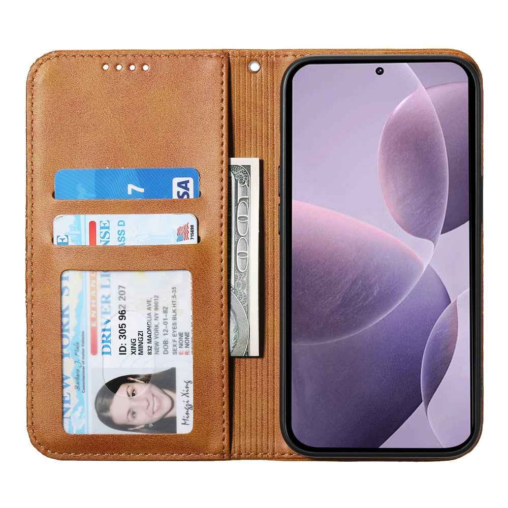 For Xiaomi 17 Pro Case Calf Texture PU Leather Wallet Phone Cover with Wrist Strap - Yellow