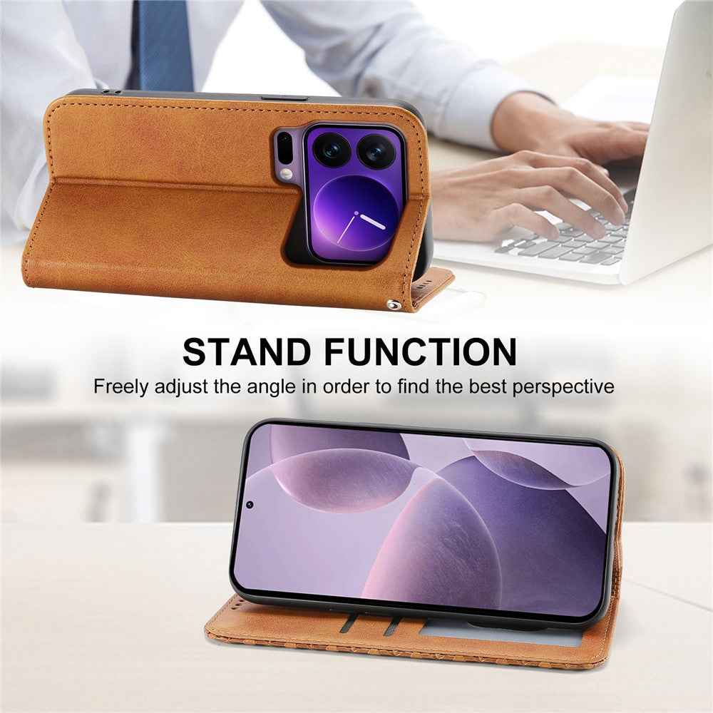 For Xiaomi 17 Pro Case Calf Texture PU Leather Wallet Phone Cover with Wrist Strap - Yellow