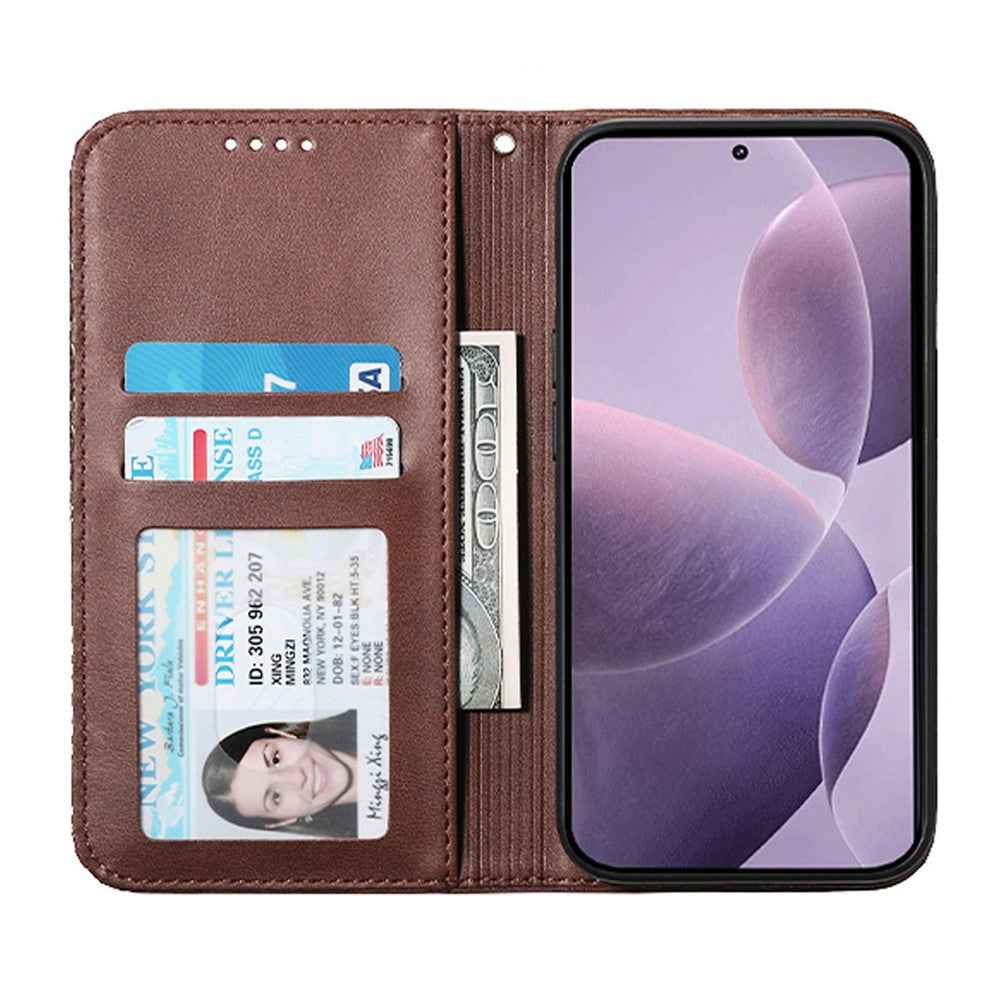 For Xiaomi 17 Pro Case Calf Texture PU Leather Wallet Phone Cover with Wrist Strap - Brown