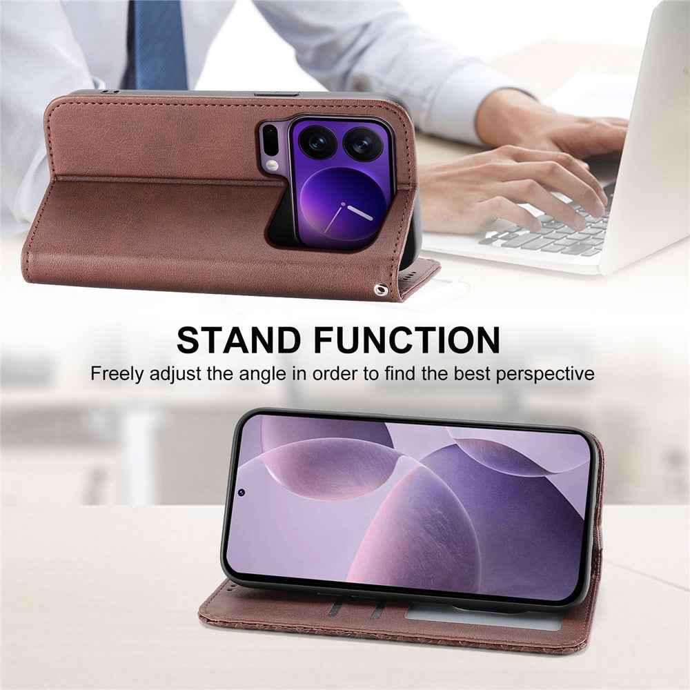 For Xiaomi 17 Pro Case Calf Texture PU Leather Wallet Phone Cover with Wrist Strap - Brown