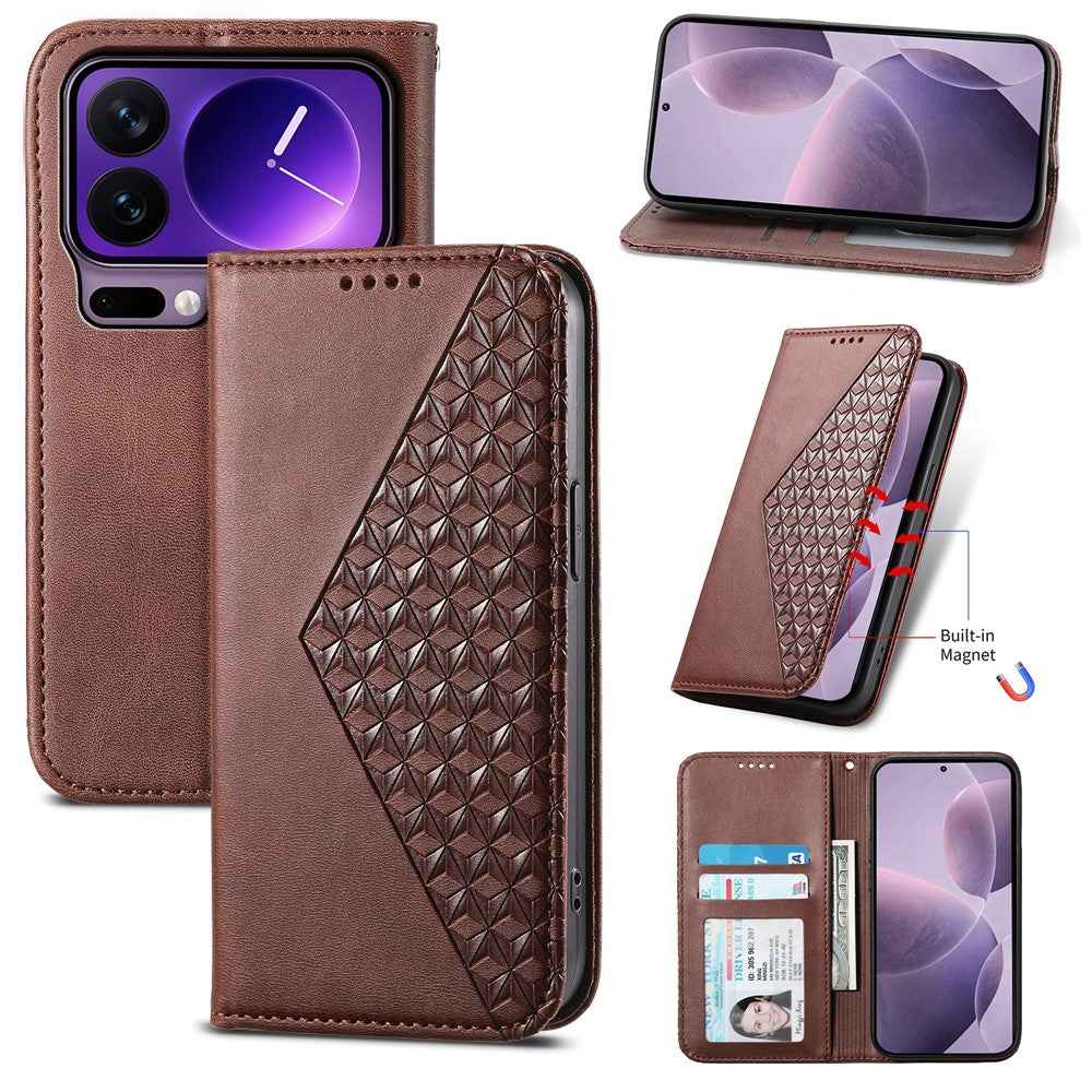 For Xiaomi 17 Pro Case Calf Texture PU Leather Wallet Phone Cover with Wrist Strap - Brown