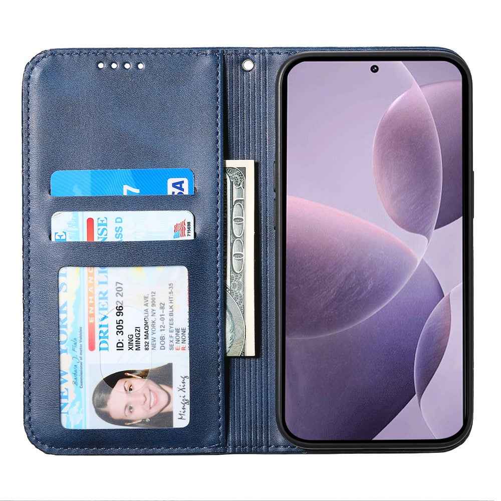 For Xiaomi 17 Pro Case Calf Texture PU Leather Wallet Phone Cover with Wrist Strap - Blue