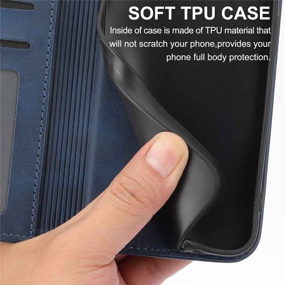 For Xiaomi 17 Pro Case Calf Texture PU Leather Wallet Phone Cover with Wrist Strap - Blue