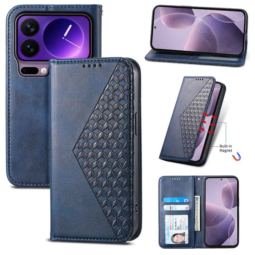 For Xiaomi 17 Pro Case Calf Texture PU Leather Wallet Phone Cover with Wrist Strap - Blue