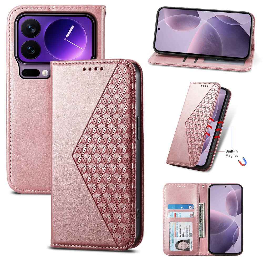 For Xiaomi 17 Pro Case Calf Texture PU Leather Wallet Phone Cover with Wrist Strap - Rose Gold