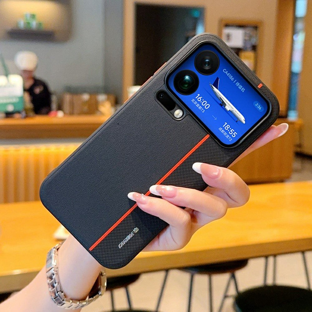 For Xiaomi 17 Pro Max Case Splicing PC + PU Leather Phone Back Cover with Metal Lens Ring / Buttons - Black