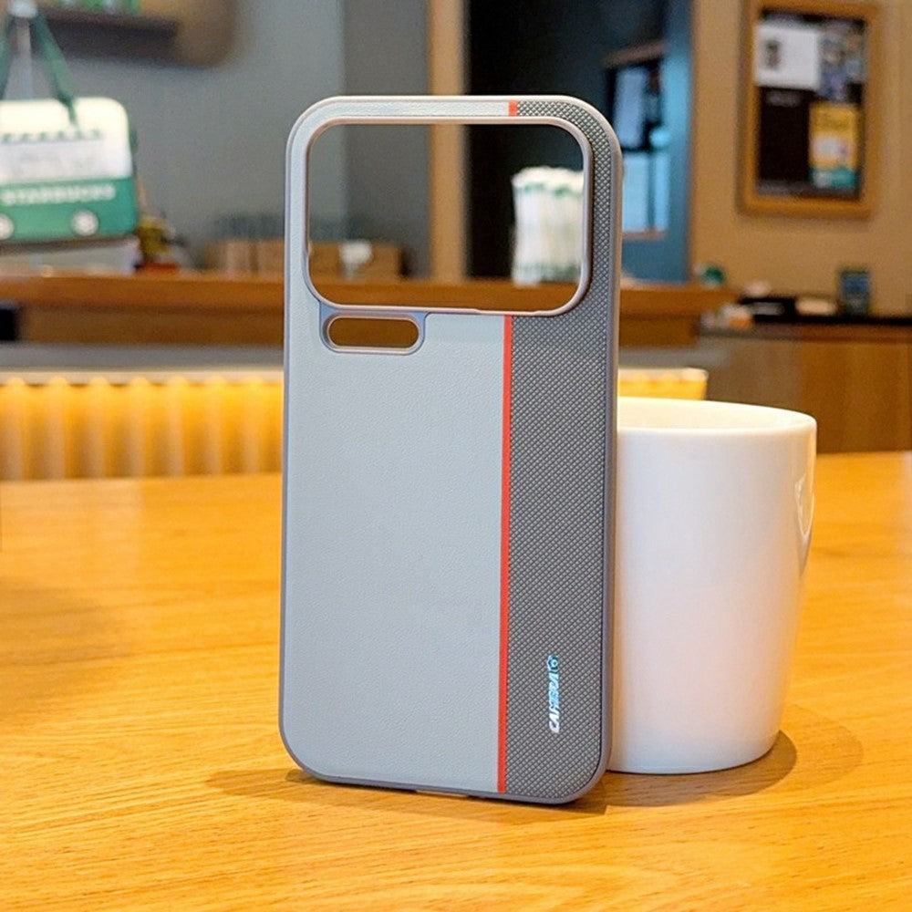 For Xiaomi 17 Pro Max Case Splicing PC + PU Leather Phone Back Cover with Metal Lens Ring / Buttons - Grey