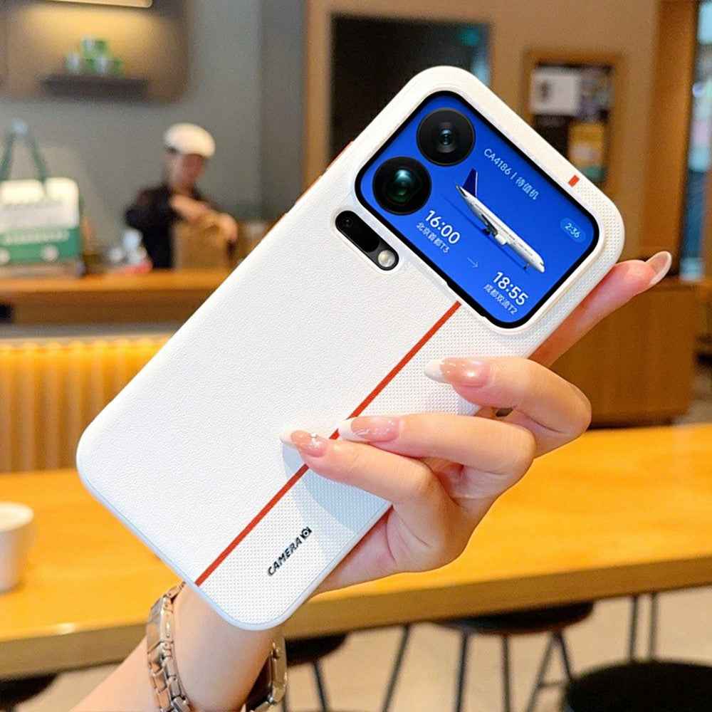 For Xiaomi 17 Pro Case Splicing PC + PU Leather Phone Back Cover with Metal Lens Ring / Buttons - White