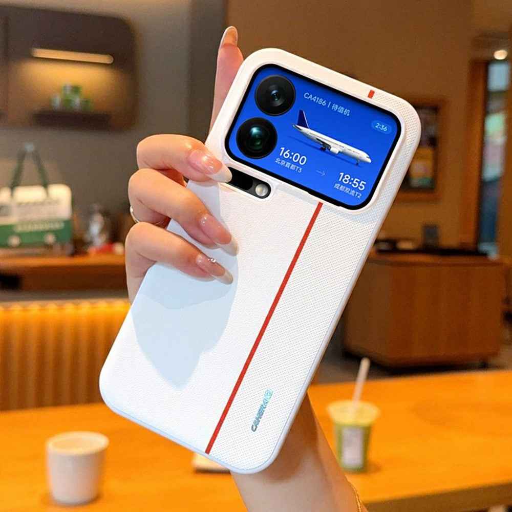 For Xiaomi 17 Pro Case Splicing PC + PU Leather Phone Back Cover with Metal Lens Ring / Buttons - White