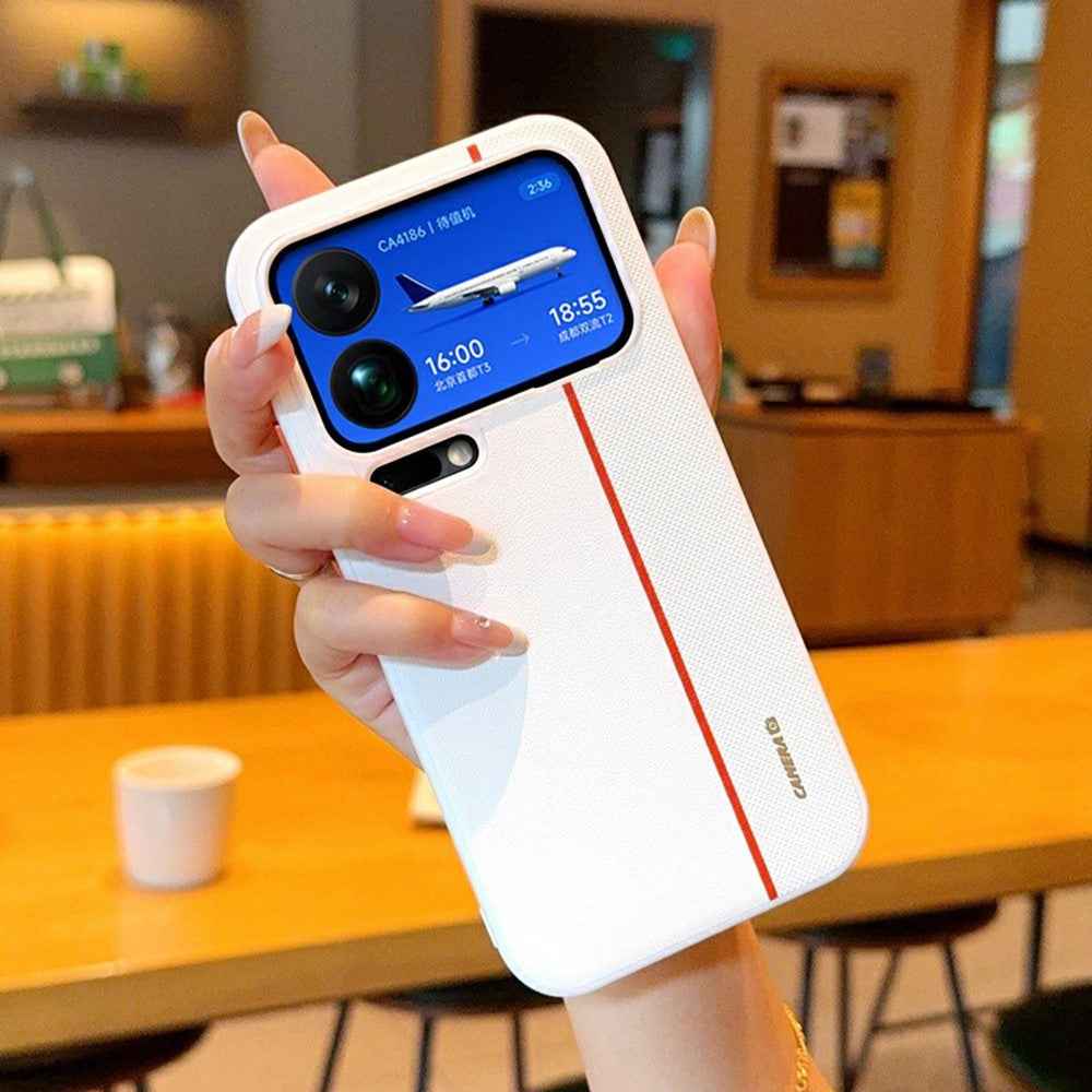 For Xiaomi 17 Pro Case Splicing PC + PU Leather Phone Back Cover with Metal Lens Ring / Buttons - White