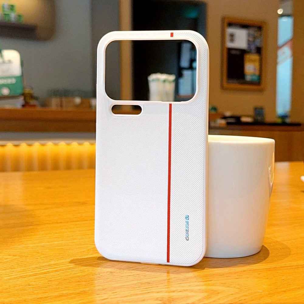 For Xiaomi 17 Pro Case Splicing PC + PU Leather Phone Back Cover with Metal Lens Ring / Buttons - White