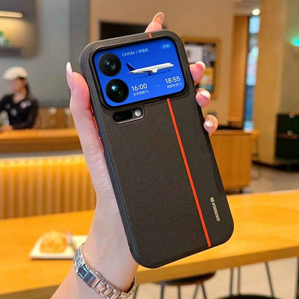 For Xiaomi 17 Pro Case Splicing PC + PU Leather Phone Back Cover with Metal Lens Ring / Buttons - Black