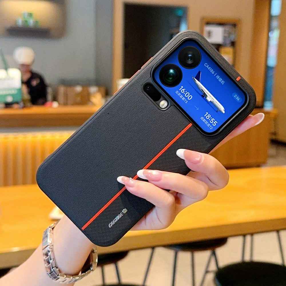 For Xiaomi 17 Pro Case Splicing PC + PU Leather Phone Back Cover with Metal Lens Ring / Buttons - Black