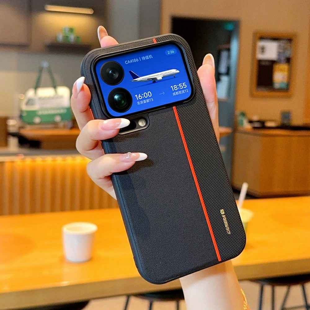 For Xiaomi 17 Pro Case Splicing PC + PU Leather Phone Back Cover with Metal Lens Ring / Buttons - Black