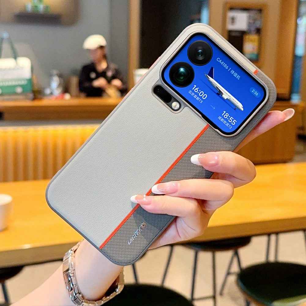 For Xiaomi 17 Pro Case Splicing PC + PU Leather Phone Back Cover with Metal Lens Ring / Buttons - Grey