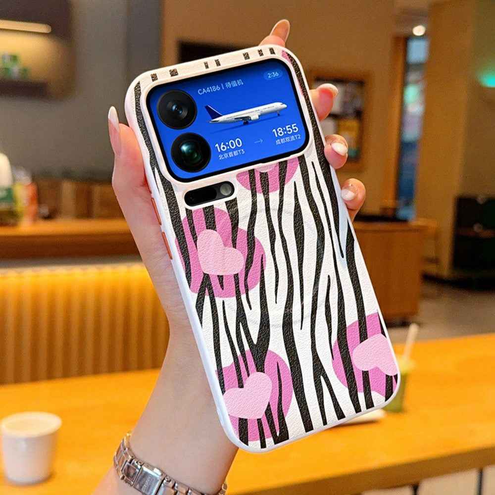 For Xiaomi 17 Pro Magnetic Case Heart Zebra Pattern Leather Coated PC Phone Cover