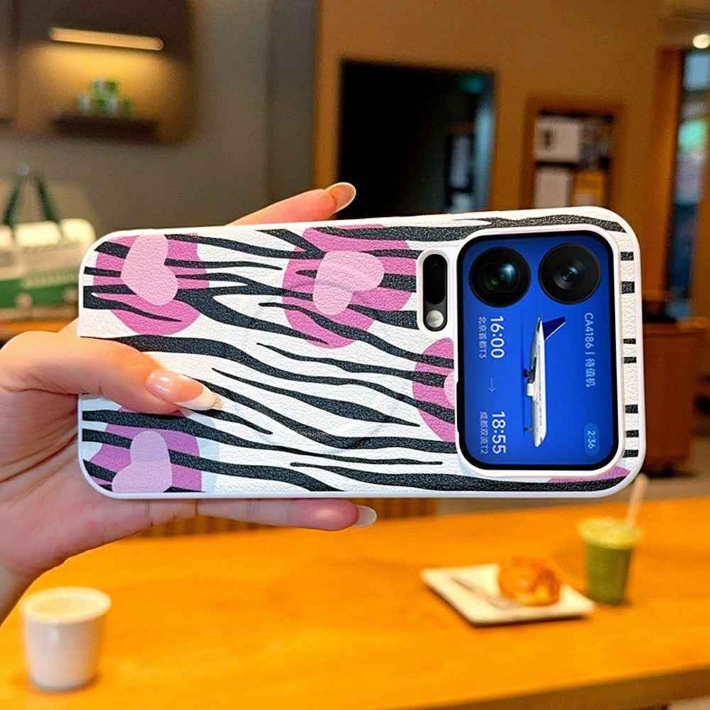 For Xiaomi 17 Pro Magnetic Case Heart Zebra Pattern Leather Coated PC Phone Cover
