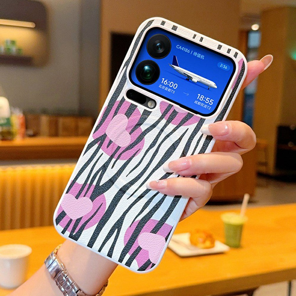 For Xiaomi 17 Pro Max Magnetic Case Heart Zebra Pattern Leather Coated PC Phone Cover