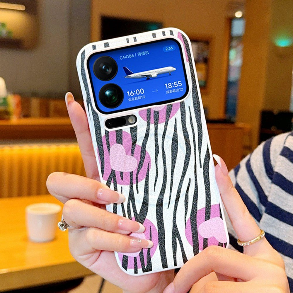 For Xiaomi 17 Pro Max Magnetic Case Heart Zebra Pattern Leather Coated PC Phone Cover