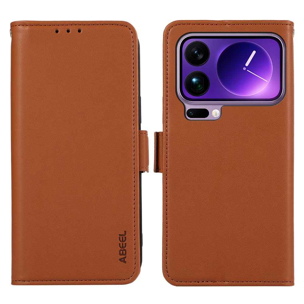 ABEEL For Xiaomi 17 Pro Case Leather Phone Cover with RFID Blocking Wallet - Brown