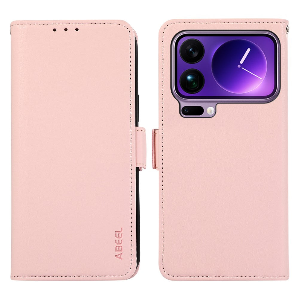 ABEEL For Xiaomi 17 Pro Max Case Leather Phone Cover with RFID Blocking Wallet - Pink