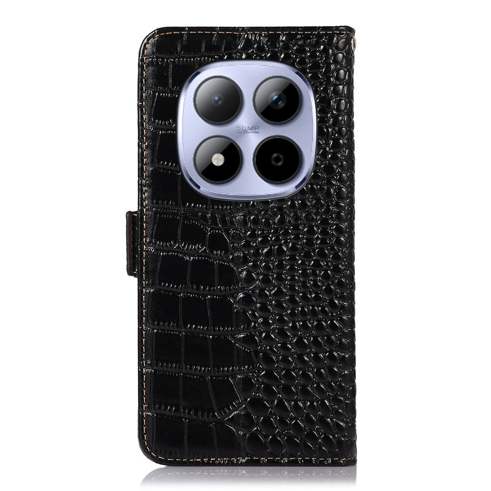 For Xiaomi Redmi Note 15 Pro 5G (Global) Case RFID Blocking Wallet Crocodile Texture Genuine Cow Leather Phone Cover - Black
